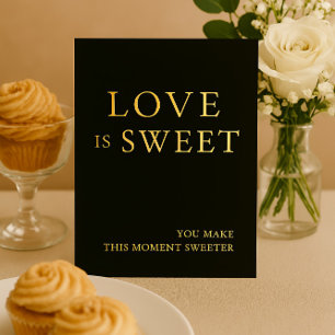 Minimalist Black & Gold Dessert Table Wedding Sign Foil Holiday Card