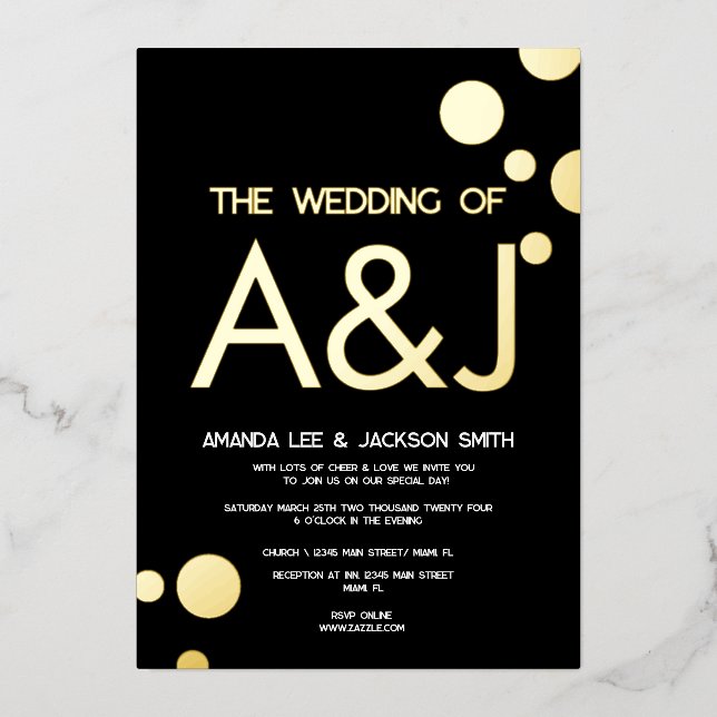 Minimalist Black Gold Dots Wedding  (Front)