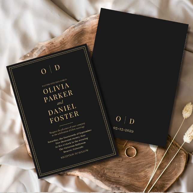 Minimalist Black Gold Elegant Modern Wedding Invitation (Creator Uploaded)