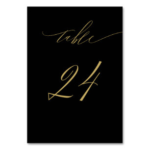 Minimalist Black Gold Elegant Script 24 Wedding Table Number