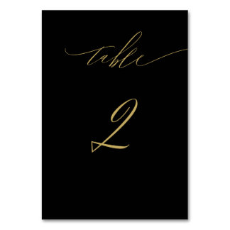 Minimalist Black Gold Elegant Script No 2 Wedding Table Number
