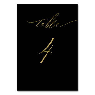 Minimalist Black Gold Elegant Script No 4 Wedding Table Number