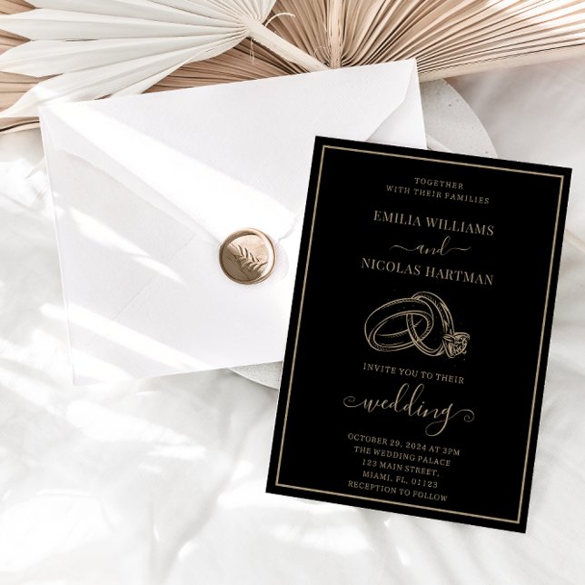 Minimalist Black & Gold Elegant Wedding Invitation (Creator Uploaded)