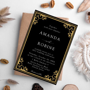 Minimalist Black & Gold Elegant Wedding Invitation