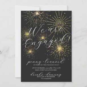 Minimalist Black Gold Fireworks Engagement Party  Invitation