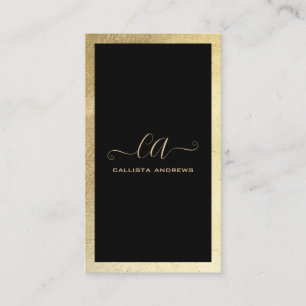 Minimalist Black Gold Foil Border Monogram Business Card