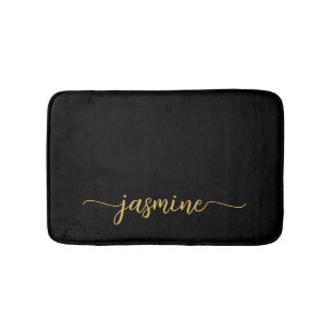 Minimalist Black Gold Girly Monogram Name Script Bath Mat
