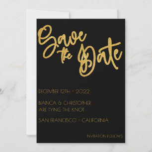 Minimalist Black Gold Glitter Wedding Art Deco Save The Date