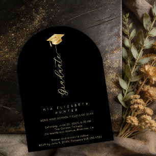 Minimalist Black Gold Graduation Cap Senior TMF26 Invitation