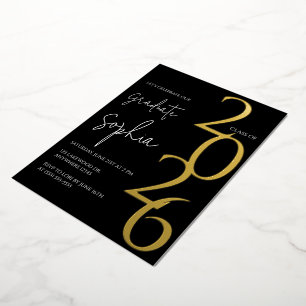 Minimalist Black & Gold Graduation Foil Invitation