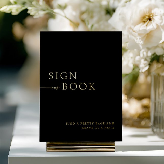 Minimalist Black & Gold Guest Book Sign (Minimalist Black & Gold Guest Book Sign Foil)
