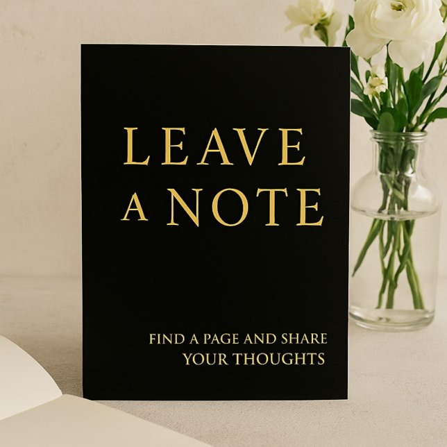 Minimalist Black & Gold Guest Book Wedding Sign Foil Holiday Card (Creator Uploaded)
