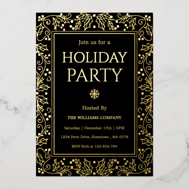 Minimalist Black & Gold Holiday Gathering (Front)