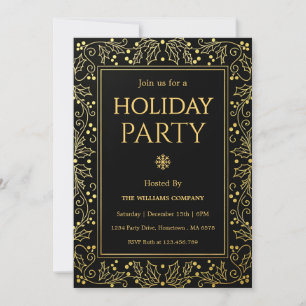 Minimalist Black & Gold Holiday Gathering Invitation