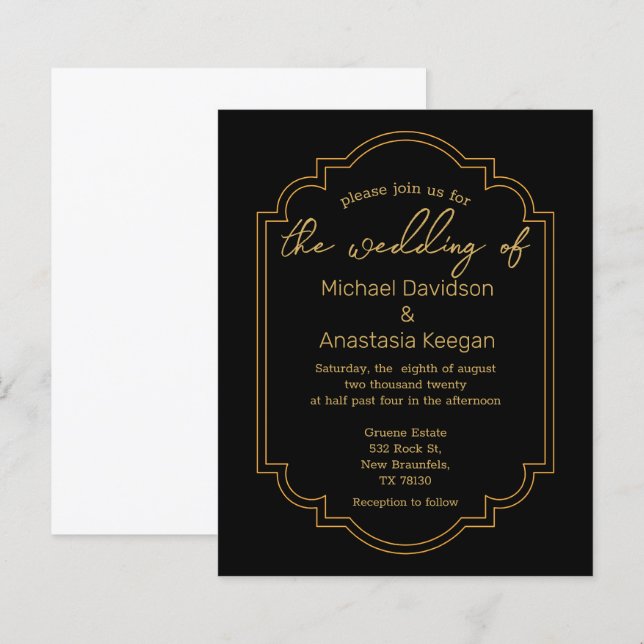 minimalist black gold  indian wedding invitation (Front/Back)