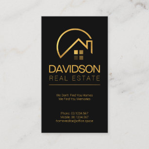 Minimalist Black Gold Line Rooftop Building Realty Business Card