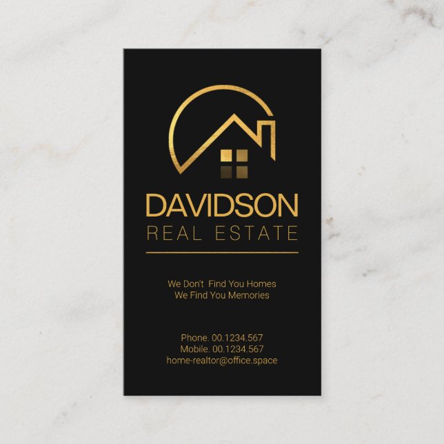 Minimalist Black Gold Line Rooftop Building Realty Business Card (Front)