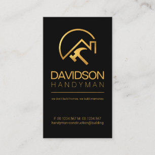 Minimalist Black Gold Line Rooftop Handyman Hammer Business Card
