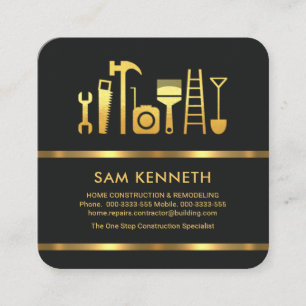 Minimalist Black Gold Lines Construction Square Business Card
