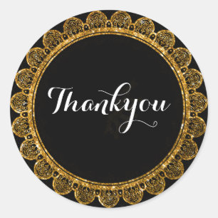 Minimalist Black & Gold Mandala of Gratitude Classic Round Sticker