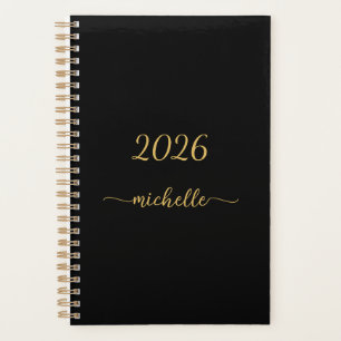 Minimalist Black Gold Monogram Name Girly Script Planner