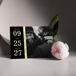 Minimalist Black Gold Photo Wedding Save The Date 