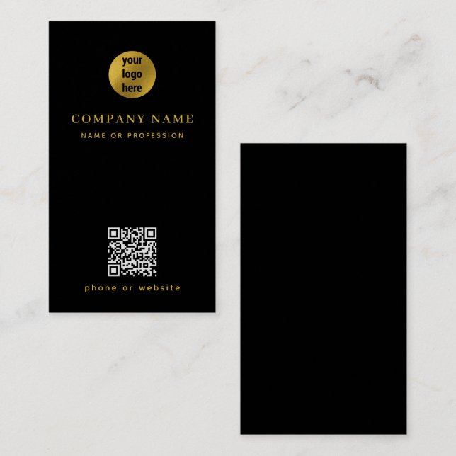 Minimalist Black Gold QR Code  Business Card (Front/Back)