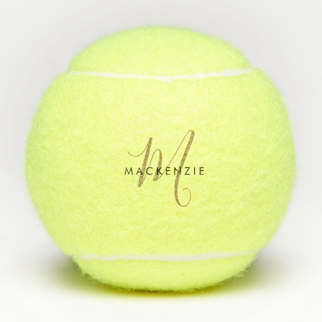 Minimalist Black Gold Script Monogram Tennis Balls (Front)