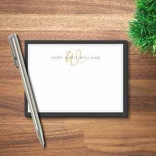 Minimalist Black Gold Script Two Border Monogram Post-it Notes