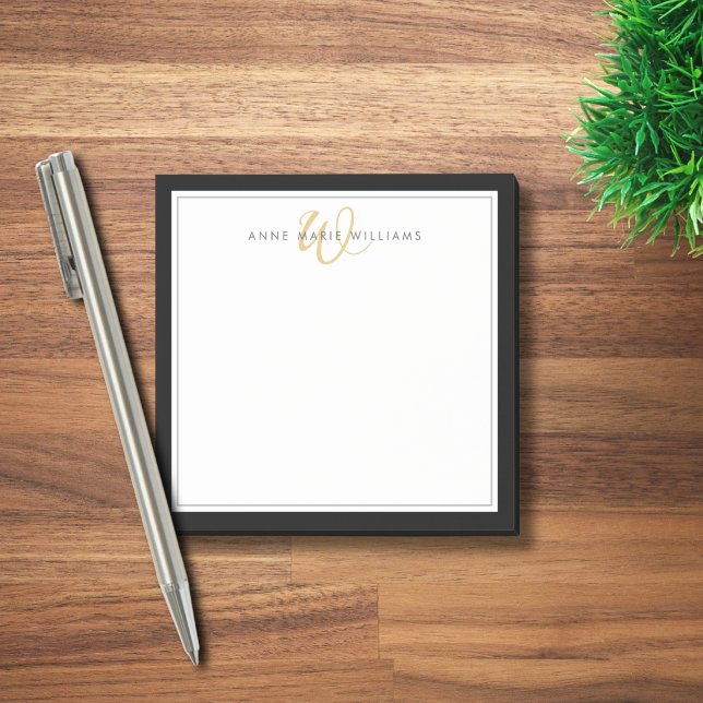 Minimalist Black Gold Script Two Border Monogram  Post-it Notes (Creator Uploaded)