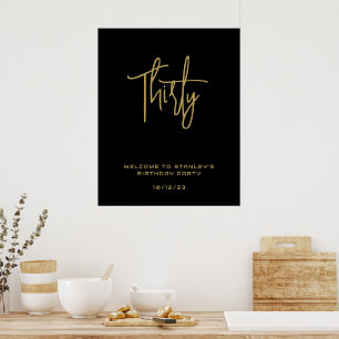 Minimalist Black Gold Thirty Birthday Welcome Sign