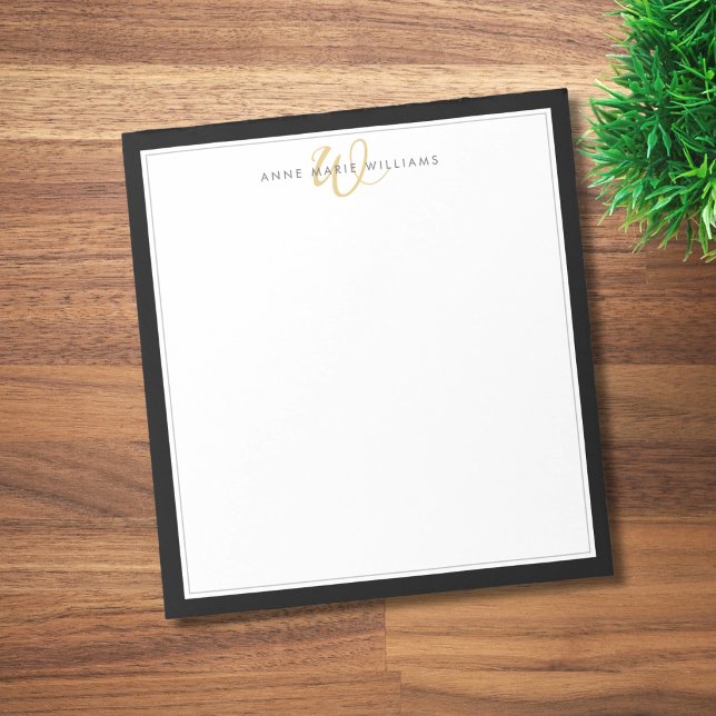 Minimalist Black Gold Two Border Monogram Notepad (Creator Uploaded)