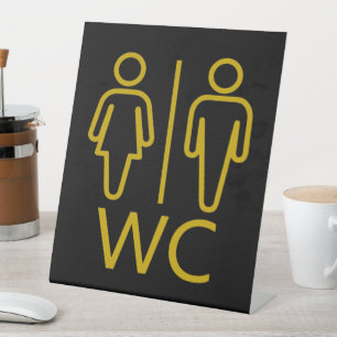 Minimalist Black Gold WC Restroom Bathroom Pedestal Sign