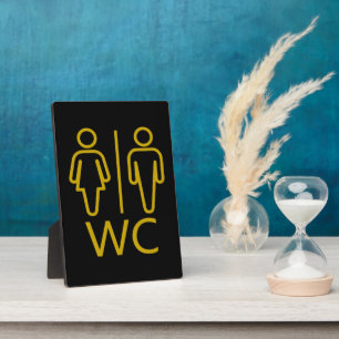 Minimalist Black Gold WC Restroom Bathroom Plaque