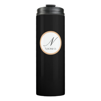 Minimalist Black, Gold & White Personalised Name Thermal Tumbler