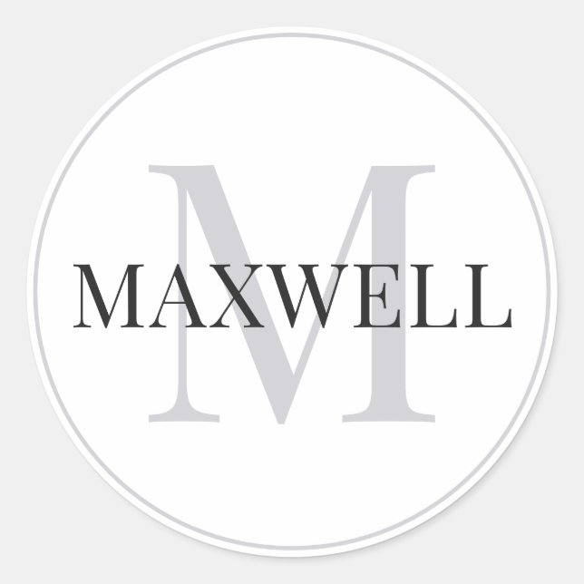 Minimalist Black Grey Custom Monogram Classic Round Sticker (Front)