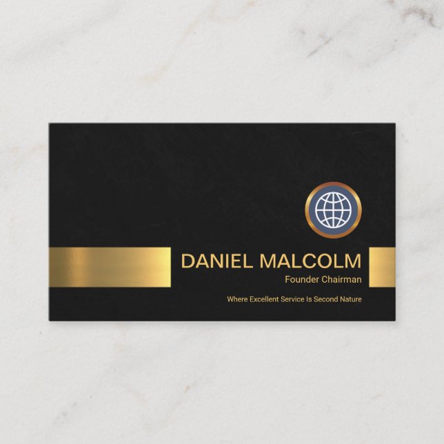 Minimalist Black Grunge Gold Stripe Founder CEO Business Card (Front)
