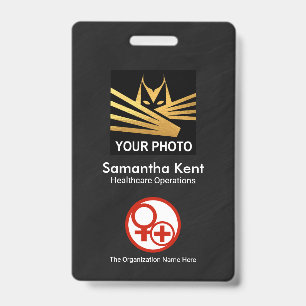 Minimalist Black Grunge Photo Template Medical ID Badge