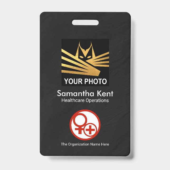 Minimalist Black Grunge Photo Template Medical ID Badge (Front)