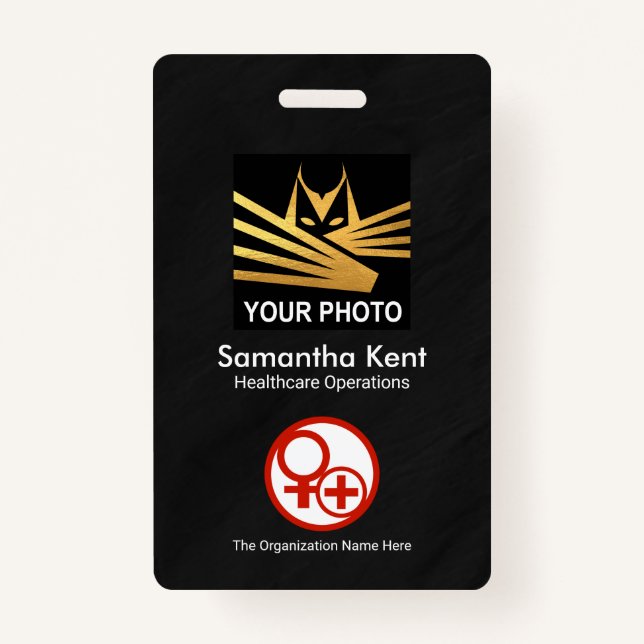 Minimalist Black Grunge Photo Template Medical ID Badge (Front)