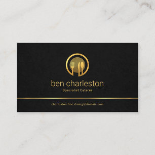 Minimalist Black Grunge Texture Gold Line, Food Business Card