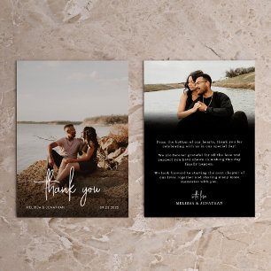 Minimalist Black Handwriting Script Photo Wedding Thank You Card