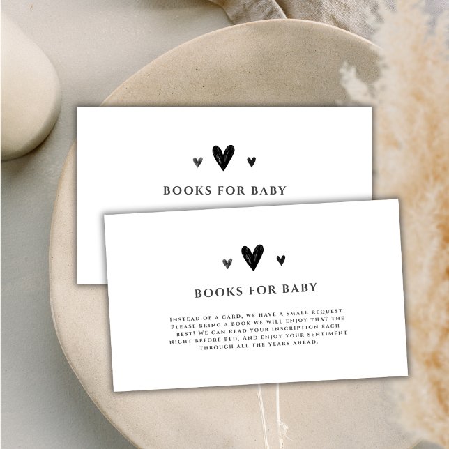 Minimalist Black Heart Books For Baby Shower Enclosure Card (Minimalist Black Heart Books For Baby Shower Enclosure Card)