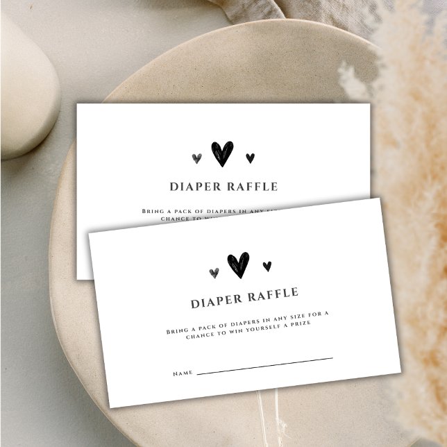 Minimalist Black Heart Diaper Raffle Baby Shower Enclosure Card (Minimalist Black Heart Diaper Raffle Baby Shower Enclosure Card)