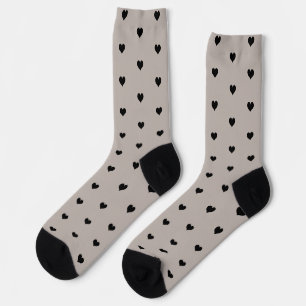 Minimalist Black Heart Pattern on Beige Background Socks