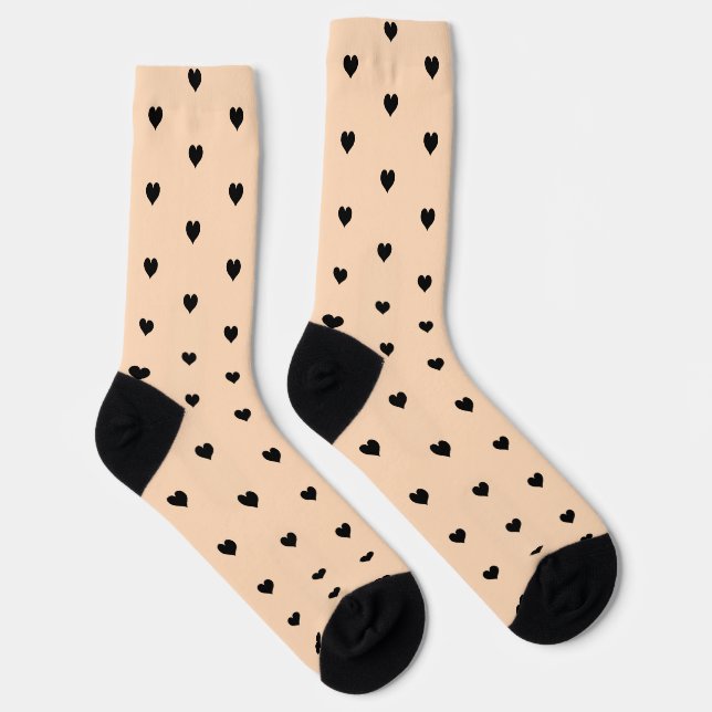 Minimalist Black Heart Pattern on Peach Background Socks (Right)