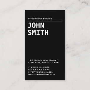 Minimalist Black Investment Banker Business Card