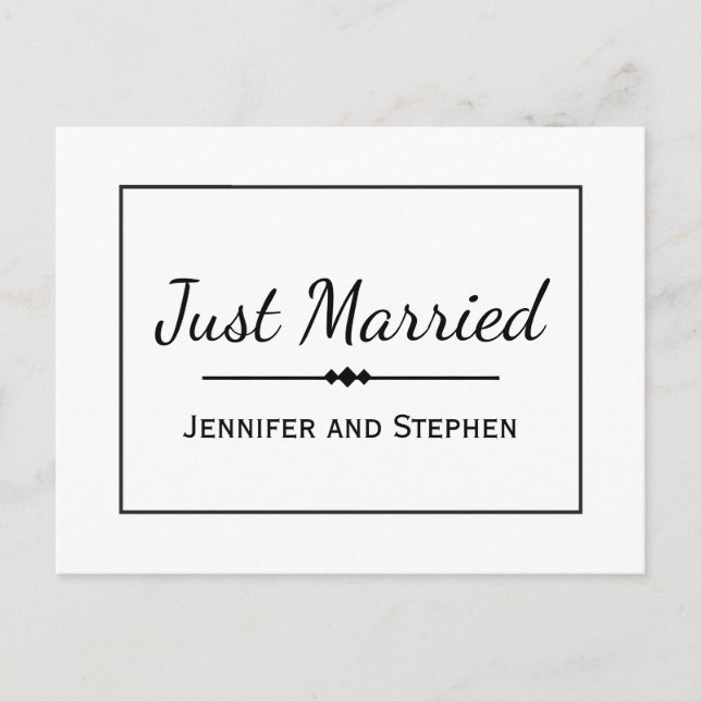 Minimalist Black Just Married Wedding Announcement Postcard (Front)