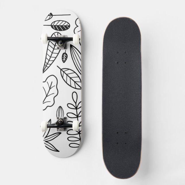 Minimalist Black Leaf Skateboard (Front)
