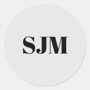 Minimalist black light grey Custom monogram Classic Round Sticker
